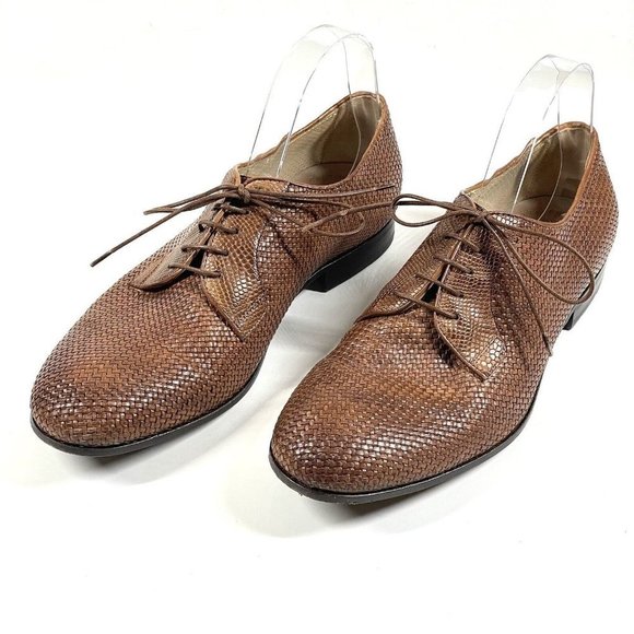 Corvari Handmade Italy Woven Brown Leather Lace Up Oxford Mens 40 Calzoleria 7.5 - Picture 1 of 16